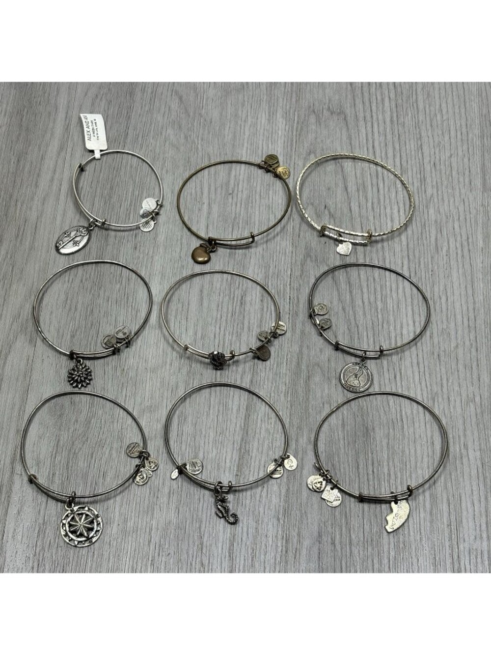 Alex and Ani Lots of 9 Pcs Silver Gold Tone Charm Dangle Bangle Bracelets Beach